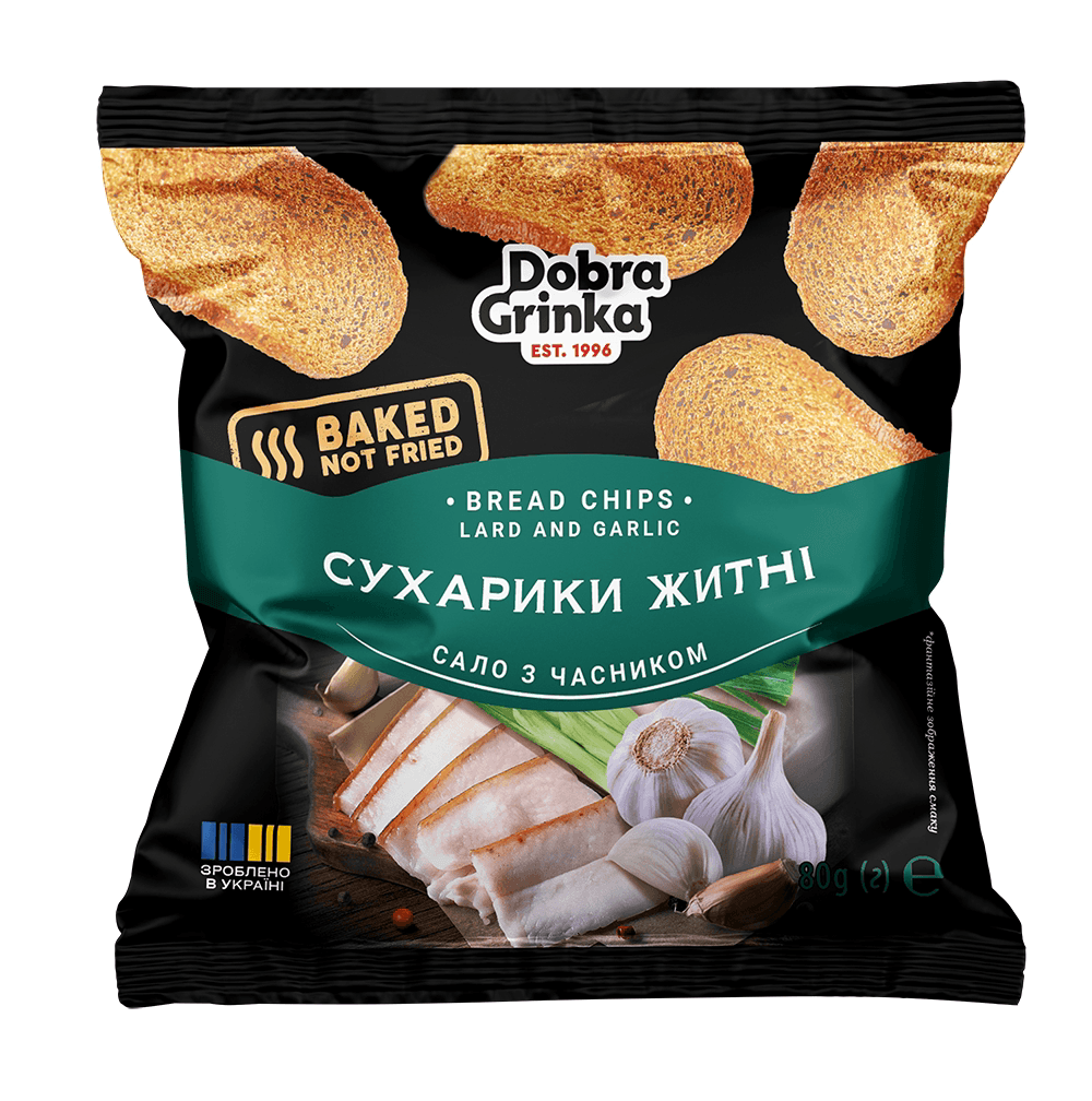 Сухарики житні зі смаком сало з часником, 80г 1
