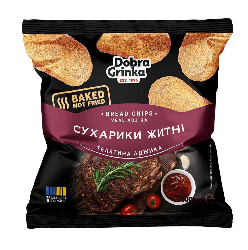 Сухарики житні зі смаком телятина аджика, 80г
